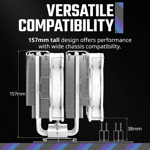 Miniatura 3 de Cooler Master Hyper 622 Halo White Enfriador de aire de CPU de doble torre, ventilador PWM de 120 Halo², ARGB de doble bucle, 6 tubos de calor