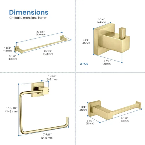 Miniatura 9 de KIBI Cube - Juego de accesorios de baño de 5 piezas, kit de accesorios de baño para montar en la pared, latón premium, incluye toallero, anillo
