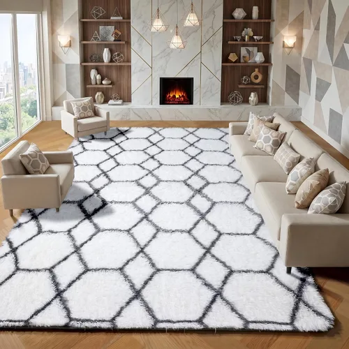 Miniatura 59 de ONASAR - Alfombras de 6 x 9 pies para sala de estar y dormitorio, alfombra grande lavable, esponjosa, gris y negra, alfombra de pelo largo suave