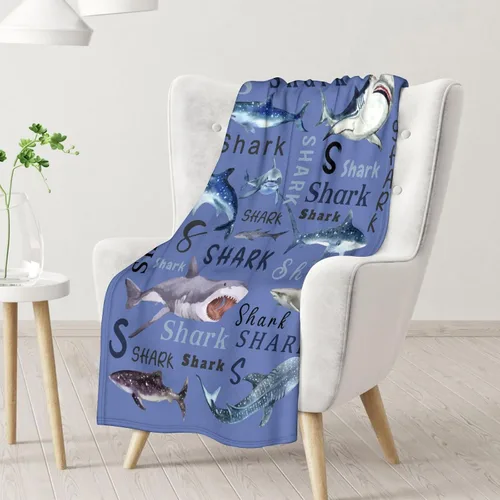 Miniatura 2 de Manta de tiburón – Suave, mullida y cálida – Manta pequeña de 40 x 30 pulgadas para oficina, silla, bonita manta azul, regalo para niños y niñas