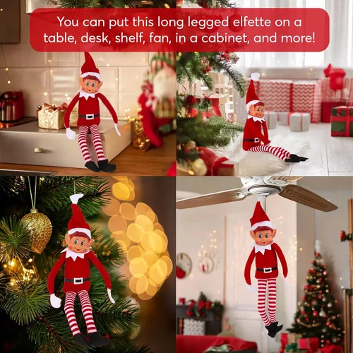 Miniatura 8 de Elfo de Navidad portándose mal de peluche Muñeca de elfo travieso de Navidad para niños de cuerpo flexible y largo 30,5 cm Blanco