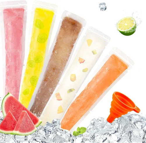 FEBSNOW 120 bolsas desechables para paletas de hielo, sin BPA, tubos de congelador con cierre de cremallera para aperitivos, palitos de yogur, jugos