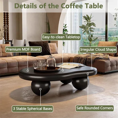 Miniatura 3 de Mesa de Centro Cloud para Sala de Estar con Esquinas Redondeadas, Mesa Central de Estilo Moderno con 3 Patas en Forma de Pelota, Mesa de Té