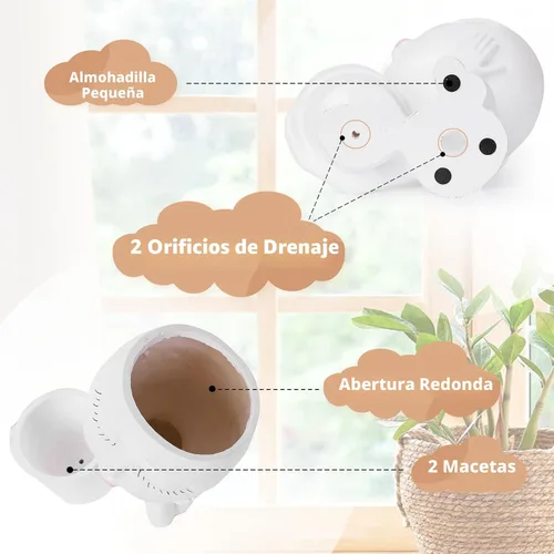 Miniatura 3 de vomiceak Macetas de Cara con Forma de Cabeza, Macetas para Plantas de Interior - Macetas Dobles Lindas para Flores y Suculentas con Agujeros
