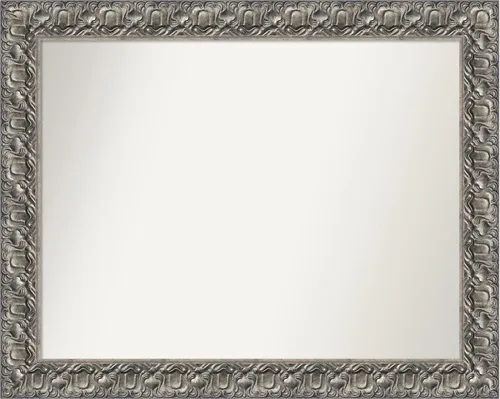 Miniatura 234 de Amanti Art Espejo de baño plateado para sobre fregadero, 26 x 26 pulgadas, espejo cuadrado de níquel pulido, marco de madera tradicional mediano, se