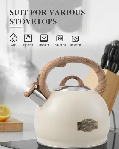 Miniatura 4 de Tetera para Estufa, 2.7QT Tetera Silbadora de Acero Inoxidable para Parte Superior de Estufa Estética, Hervidores de Agua Portátiles para Acampar