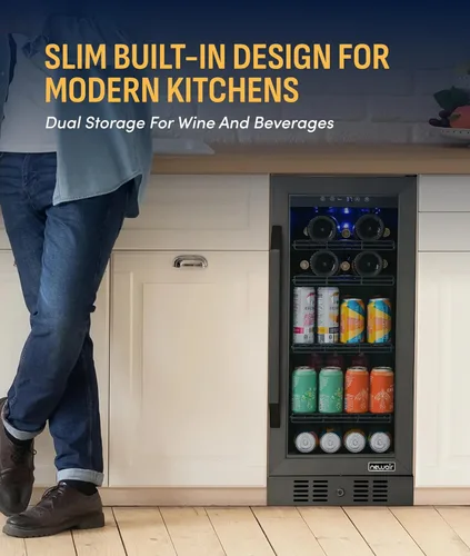 Miniatura 2 de NewAir Refrigerador de bebidas y vino de zona única de 15 pulgadas, refrigerador de bebidas y vino para 33 botellas/80 latas, mini refrigerador