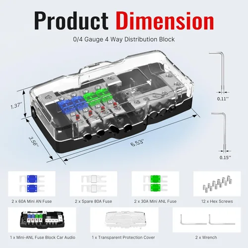 Miniatura 2 de Joinfworld Bloque de Distribución de Energía con Fusibles para Audio de Automóvil de 4 Vías MIDI (Mini-ANL) Bloque de Fusibles de 12V Calibre 0/4
