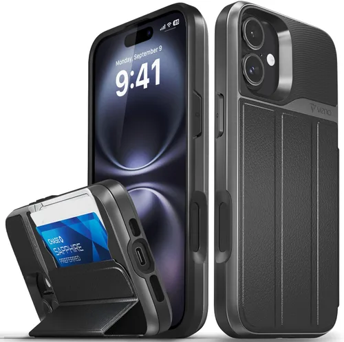 Miniatura 26 de VENA vCommute Funda tipo cartera compatible con Apple iPhone 14 (15.5 cm), funda de cuero con tapa plegable, tarjetero con función de soporte