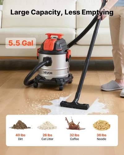 Miniatura 6 de VEVOR Aspiradora en Seco, 2.6 Galones 2.5 HP Pico Aspiradora Portátil de Taller con Potencia de Entrada de 800W, Varias Boquillas, Manguera de 1.25