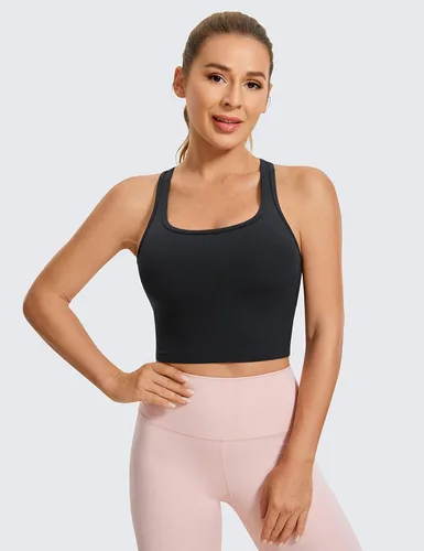 Miniatura 2 de CRZ YOGA Butterluxe - Brasier deportivo con espalda en Y para mujer, con espalda en Y, camiseta corta acolchada con cuello redondo y almohadillas