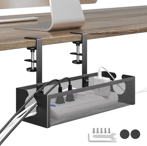 Miniatura 9 de DELAMU Bandeja de organización de cables para debajo del escritorio, organización de cables de malla metálica sin taladros debajo del escritorio