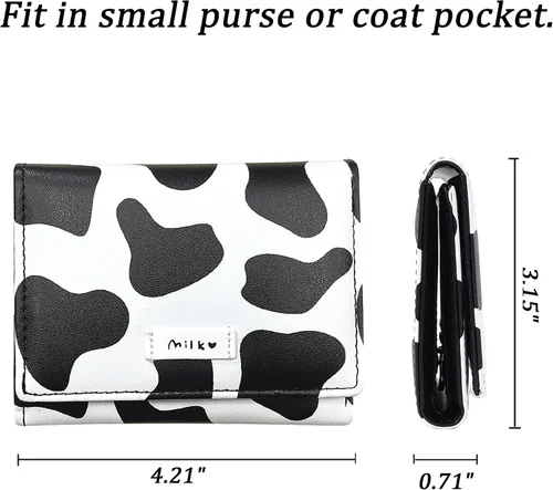 Miniatura 3 de Linda cartera pequeña Copmact para mujeres y niñas, triple tarjetero para identificación, ventana, bolsillo para efectivo, estampado de vaca