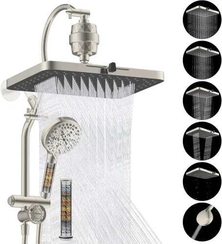 Miniatura 12 de Hibbent Combo de Cabezal de Ducha de Lluvia con Doble Filtro de 5 Chorros, Cabezal de Ducha de Alta Presión de 13'' con Ducha de Mano de 10 Modos