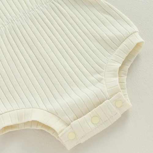 Miniatura 70 de Traje de verano para niña pequeña, de manga corta, acanalado, overol liso, pantalones cortos, ropa para recién nacidos