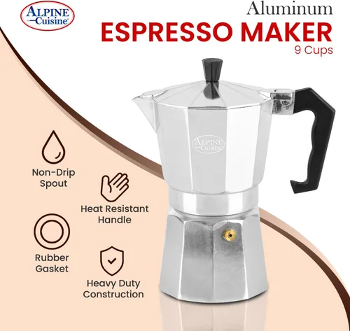 Miniatura 2 de Alpine Cuisine Cafetera de café expreso para estufa, 12.5 onzas, 9 tazas de expreso, olla moka para cafetera clásica italiana y cubana, olla moka