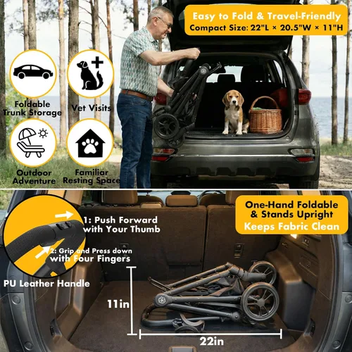 Miniatura 6 de PAWZIDEA Carriola de mascotas 4 en 1, Carriola de gatos con portaequipaje desmontable y dosel sin cremallera, jaula portátil para perros