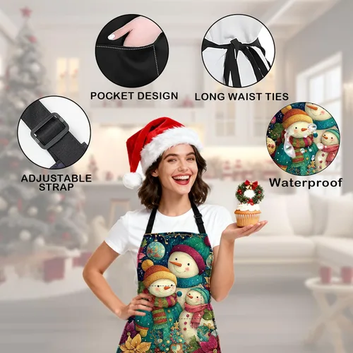 Miniatura 4 de Nuxovilar Delantales para mujer con bolsillos, 26.77 x 30.7 pulgadas, ideal para cocinar, hornear, reuniones de Navidad