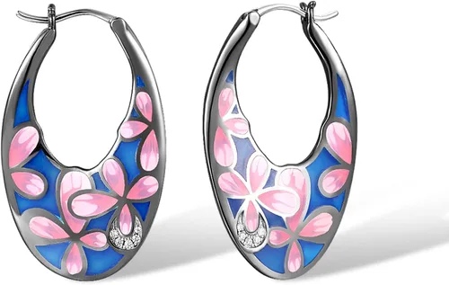 Miniatura 2 de Santuzza Pendientes de aro de plata de ley 925 hechos a mano con flores esmaltadas