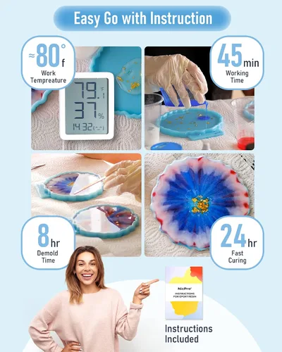 Miniatura 5 de Nicpro Kit de resina epoxi transparente de 1 galón, sin amarillamiento y sin burbujas, resina segura para alimentos para revestimiento y fundición