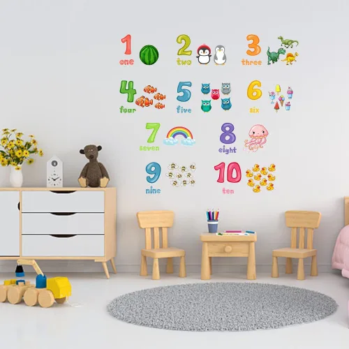 Miniatura 4 de ALIBBON Calcomanías de pared con números de animales para niños, calcomanías de alimentos, calcomanías de pared extraíbles para niños, calcomanías