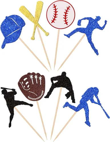 Miniatura 3 de 24 piezas de decoración de cupcakes de béisbol con purpurina para jugadores de béisbol temáticos deportivos para temática de béisbol, baby shower