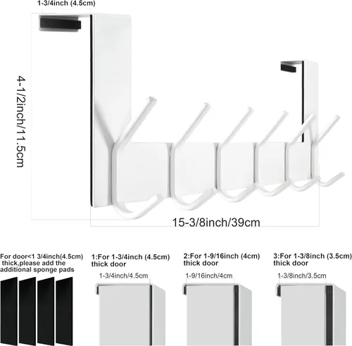 Miniatura 2 de WEBI - Perchero de 6 ganchos para abrigos, para colgar sobre la puerta, ideal para colgar toallas, ropa y abrigos en la puerta del baño Blanco