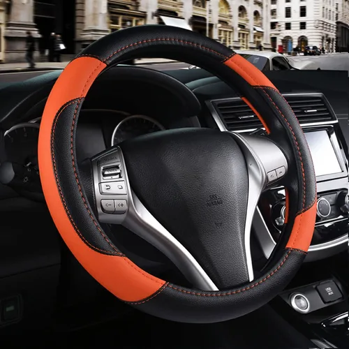 Miniatura 9 de Funda de cuero para volante de automóvil, protector antideslizante de cuero de microfibra transpirable, ajuste universal para la mayoría