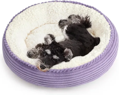 Miniatura 11 de Love's cabin Cama redonda acolchada para gatos y perros, cama para mascotas de 20 pulgadas para gatos o perros pequeños, parte inferior Violeta