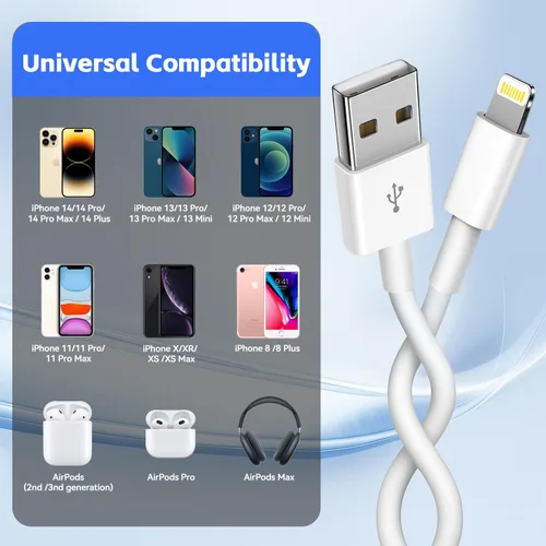 Miniatura 7 de Paquete de 3 cables para CarPlay de Apple, cable de carga para auto, cable USB A a Lightning, 1 metro, compatible con iPhone