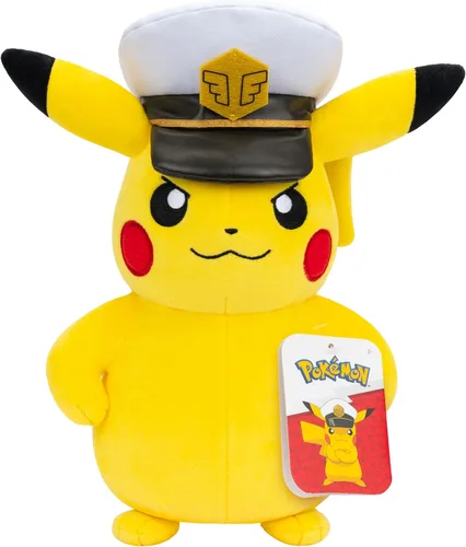 Pokemon Capitán Pikachu de peluche - Pikachu de 8 pulgadas de felpa suave con sombrero de Capitán y detalles auténticos