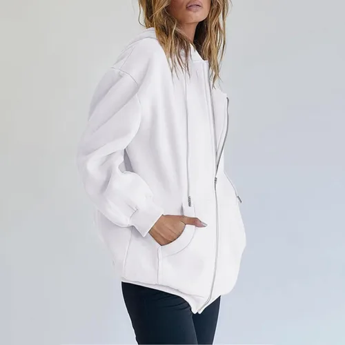 Miniatura 3 de SHAOBGE Sudaderas de otoño para mujer, sudaderas con cremallera de gran tamaño, ropa Y2K, chaqueta casual con cordón y bolsillos
