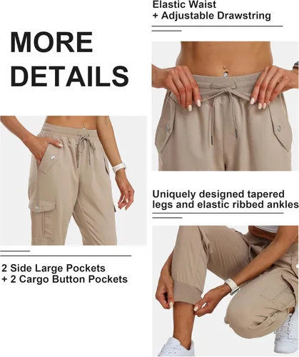 Miniatura 5 de MoFiz - Pantalones cargo para mujer de uso al aire libre, ligeros, joggers, con cintura elástica, pantalones deportivos, de senderismo, sudaderas