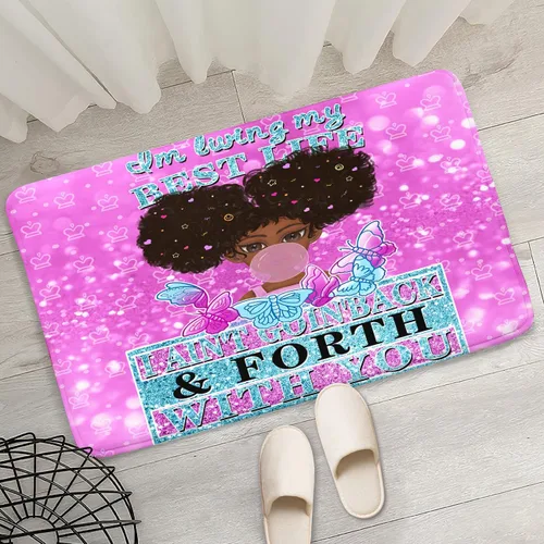 Miniatura 56 de Alfombra de área para dormitorio de niñas negras africanas, alfombra para sala de estar, sala de juegos, azul, lindo anime de dibujos animados