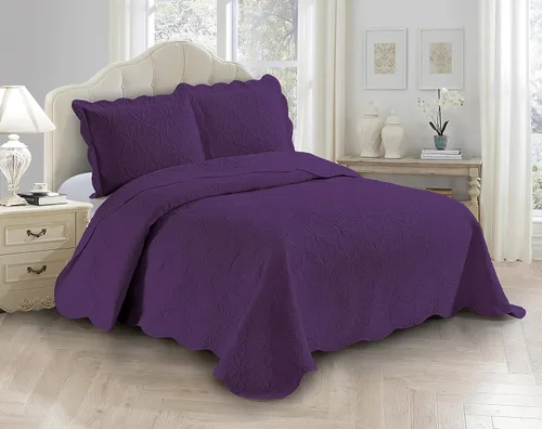 Miniatura 13 de Fancy Linen Juego de colcha en relieve de 3 piezas de gran tamaño, funda de cama de gran tamaño con patrón de margaritas florales sólidas # Allis