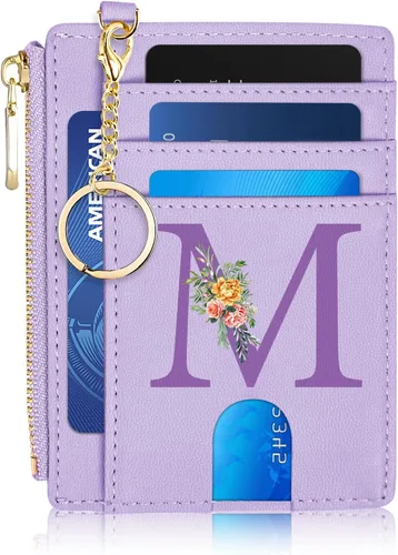 Miniatura 20 de Tarjetero para mujer minimalista y delgado con bolsillo frontal, bloqueo RFID, cartera compacta con ventana para identificación y bolsillo