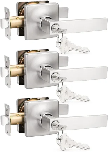 Miniatura 29 de GOBEKOR Paquete de 1 palanca de paso, manijas de puerta rectas de níquel satinado para cerradura de puerta de armario, manija cuadrada de puerta