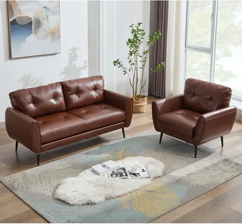 Miniatura 3 de TYBOATLE Sofá Sillón de 61" Loveseat Pequeño Sofás para Sala de Estar Sofá de Cuero Moderno de Mediados de Siglo Acolchado Mini Sofá Cómodo Oficina