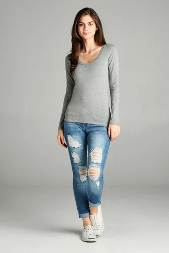 Miniatura 7 de Emmalise - Camiseta de manga larga para mujer, talla junior y grande, cuello rendondo básico