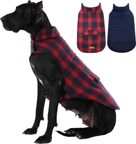 Miniatura 28 de Kuoser - Abrigo de invierno para perro, chaqueta reversible, abrigo cálido de estilo británico, de clima frío, ropa resistente al viento, chaleco
