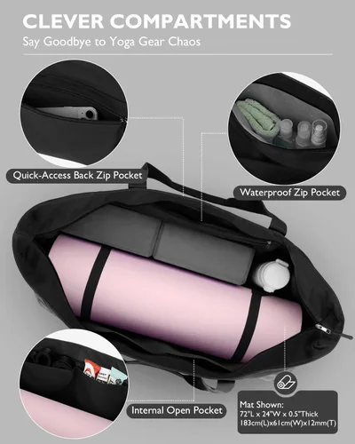 Miniatura 3 de Gonex Bolsa para esterilla de yoga, bolsa de gimnasio de lona extra con cremallera de metal impermeable, se adapta a tapetes y bloques, elegante