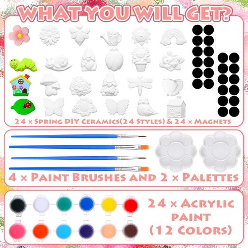 Miniatura 2 de Simgoing Juego de 24 juegos de pintura de cerámica para bricolaje, listo para pintar, cerámica, pintura, manualidades, artes y manualidades, juego