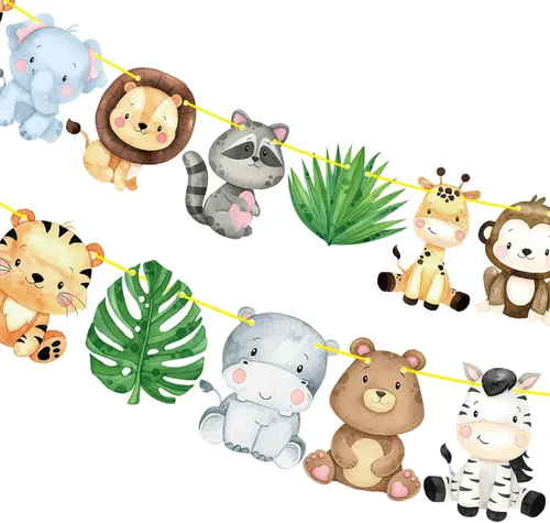 Miniatura 6 de Pancartas de safari en la selva, 2 unidades, animales de safari, fiestas de cumpleaños, decoraciones de guirnalda de fiesta temática para Wild One