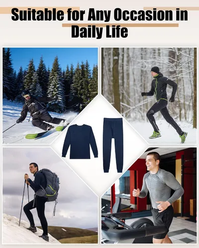 Miniatura 6 de Juego de 4 ropa interior térmica para hombre, suave, larga, de algodón, cálida, ropa interior térmica para hombre, para clima frío e invierno