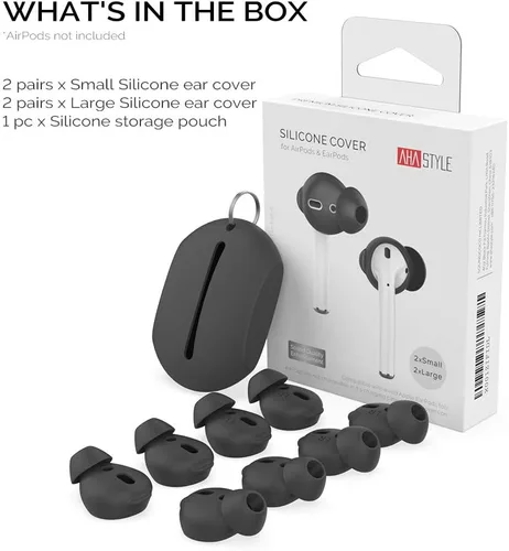 Miniatura 8 de AhaStyle 4 pares de almohadillas de silicona para auriculares AirPods compatibles con Apple AirPods (2 pares grandes y 2 pares pequeños, negro)