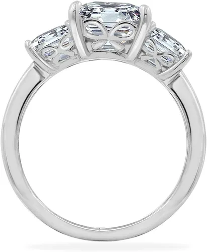 Miniatura 2 de Tienda Essentials Anillo de plata de ley chapada en platino o oro con 3 piedras de corte princesa hecho con circonitas Infinite Elements