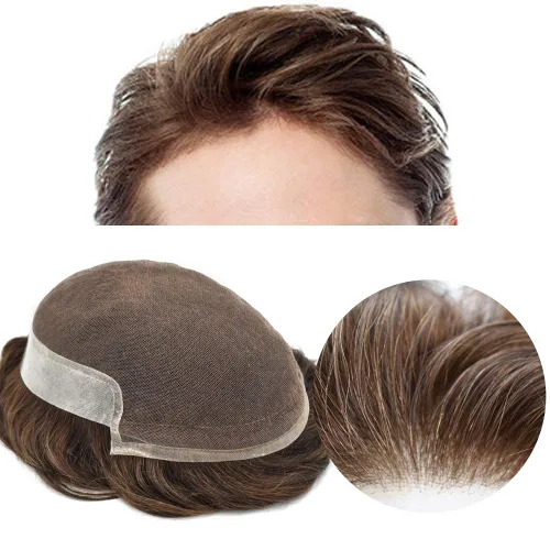 Miniatura 165 de Sistema de repuesto de cabello humano europeo con encaje frontal suizo para hombre, tupé para hombre, pieza de cabello, nudo blanqueado, línea #17