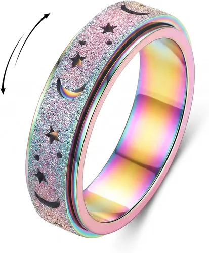 Miniatura 14 de ALEXTINA - Anillo de juguete para ansiedad para mujeres y hombres, giratorio, acero inoxidable, 0.24 y 0.31 pulgadas, alivio de ansiedad, para arco
