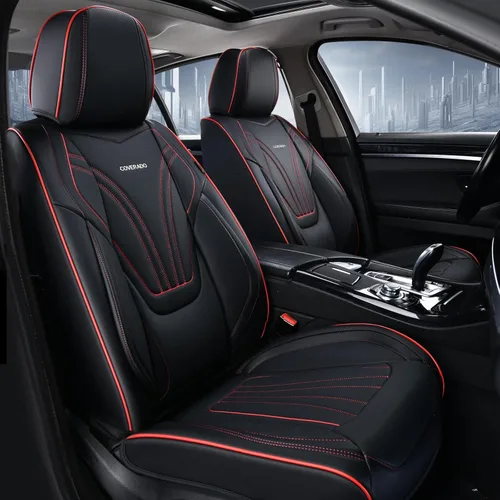 Miniatura 14 de Coverado Fundas para Asientos de Coche, Protector de Asiento con Soporte Lumbar y Reposacabezas Removible, Cojín de Asiento de Piel Transpirable