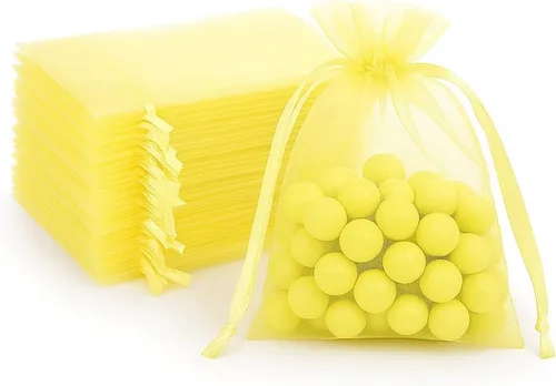 100 bolsas de organza transparentes con cordón para joyas, recuerdos de boda, suministros de fiesta, dulces, perfumes, cosméticos, eventos Amarillo